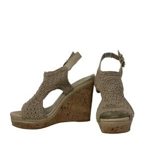 Audrey Brooke beige crochet wedge sandals size 8.5M